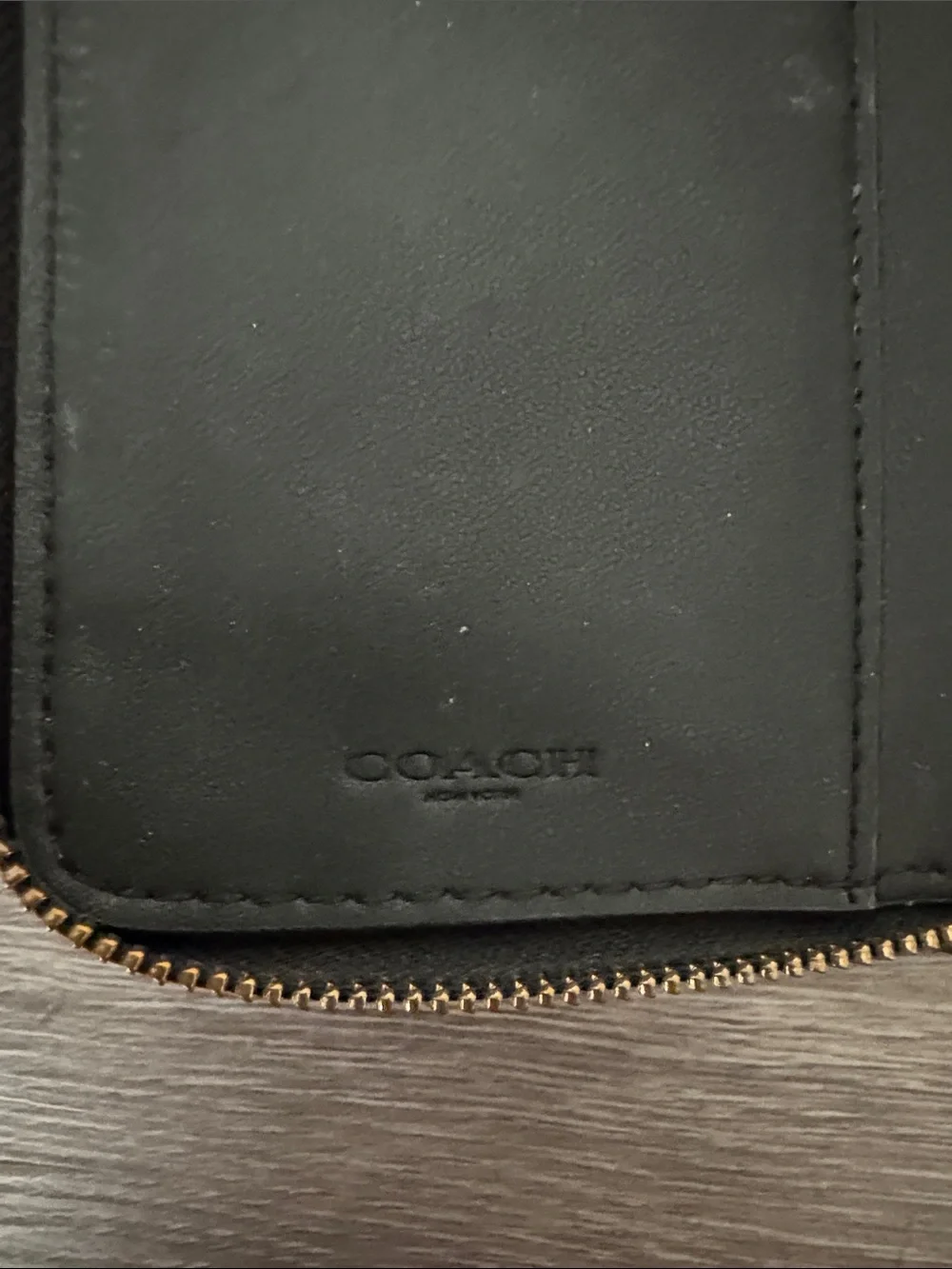 Coach Black Pebbled Leather Zip-Around Wallet with Gold Logo